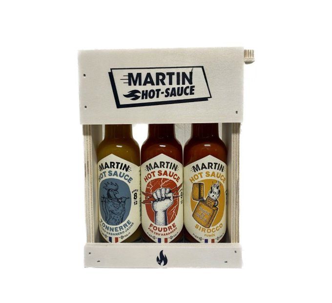 MARTIN HOT SAUCE - COFFRET A COMPOSER 3 BOUTEILLES EN BOIS